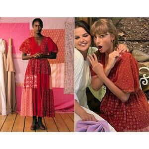 New Christy Dawn Lianne Red Patchwork Midi Dress As Seen on Taylor Swift Medium